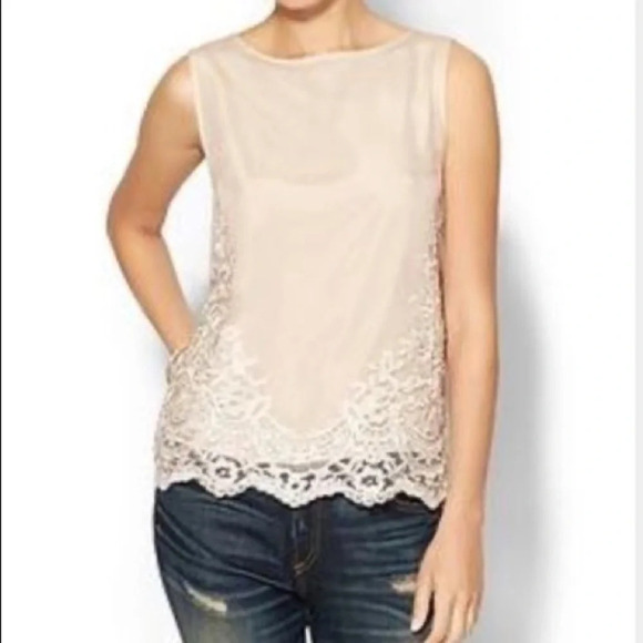 Rhyme Los Angeles Tops - Rhyme Los Angeles Blush Lace Overlay Tank, NWT